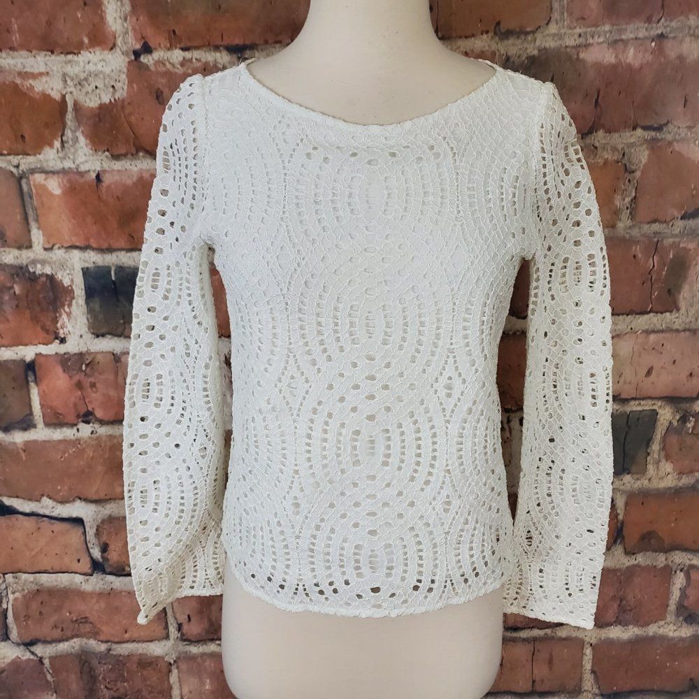 MAJE White Semi-sheer lace long sleeve top 2